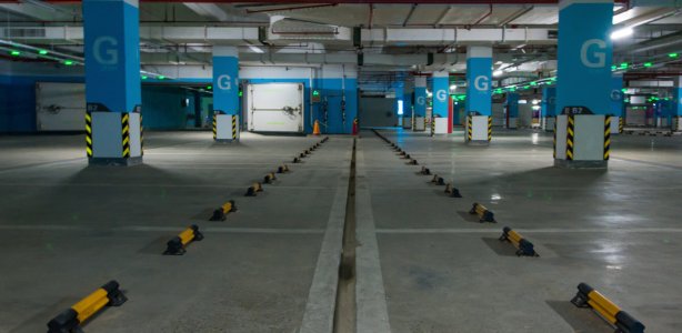 Empty underground parking garage